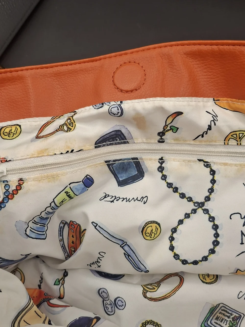 Women's Orange Leather Tote Bag with Ring-Link Accent